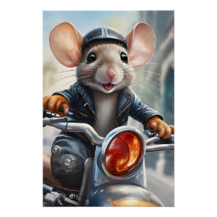 Poster Casque et veste de souris mignonne à moto