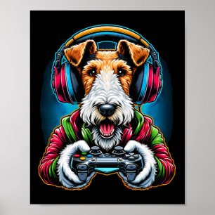 Poster Casque Jeux Vidéo Fil Fox Terrier Chien Gaming 