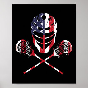 Poster Casque Lacrosse Drapeau Américain Lax Bâtons 4ème 