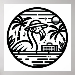 Poster Casques de Flamant rose noir et blanc & Tropiques 