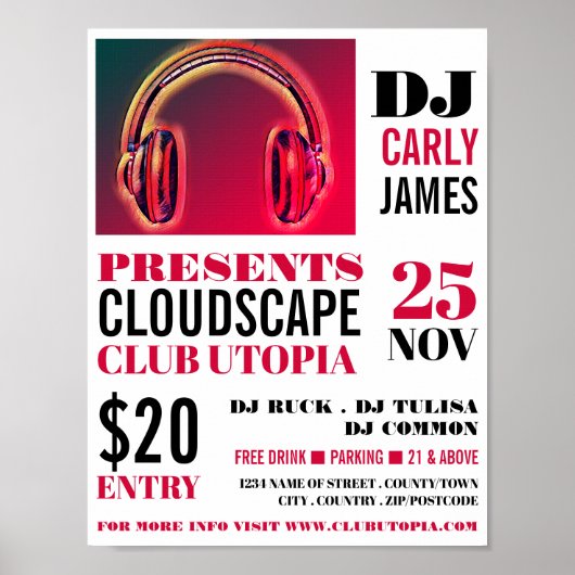 Poster Casques, DJ, Club Event Advertising (Devant)