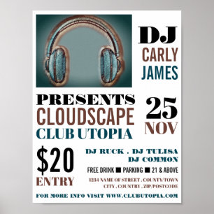 Poster Casques, DJ, Club Event Advertising