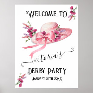 Poster Casquette à fleurs roses Derby Fête des mariées Af