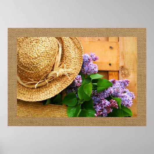 Poster Casquette de paille et fleurs de lavande Photograp (Devant)