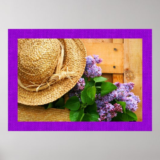 Poster Casquette de paille et fleurs de lavande Photograp (Devant)