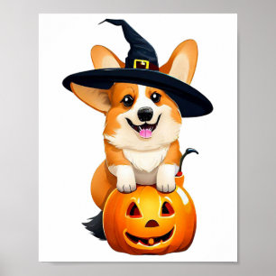 Poster Casquette de sorcière Halloween Corgi