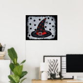 Poster Casquette de sorcière noire avec étoiles et affich (Bureau à domicile)