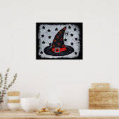 Poster Casquette de sorcière noire avec étoiles et affich (Cuisine)
