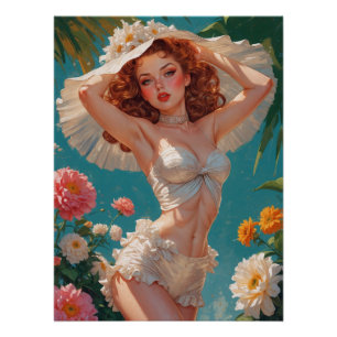Poster Casquette Floral de la marguerite à tête rouge