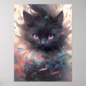 Poster Casquette noire mystique aquarelle | Cute chat (Devant)