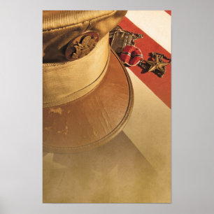 Poster Casquette vintage, Drapeau, Médaille toile de la F
