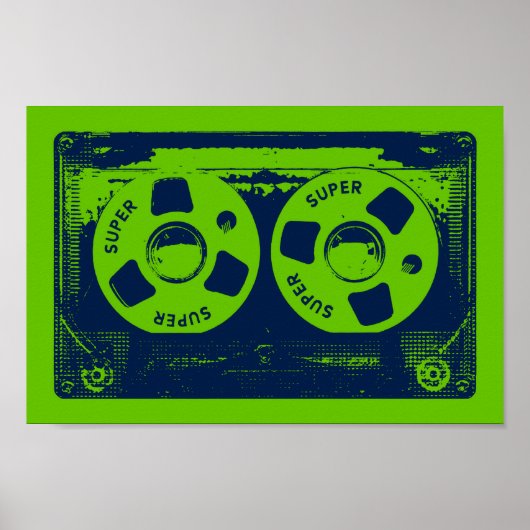 Poster Cassette audio rétro vert et bleu (Devant)