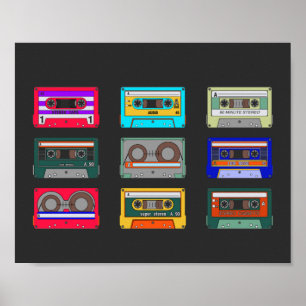 Poster Cassettes colorées rétro Nostalgie des années 80