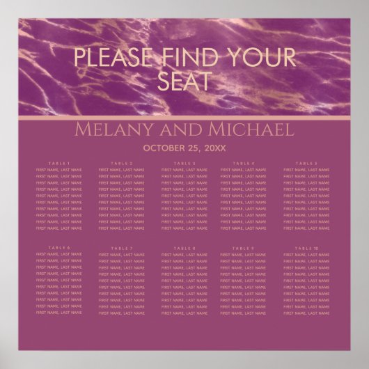 Poster Cassis rose marbre d'or romantique élégant (Devant)