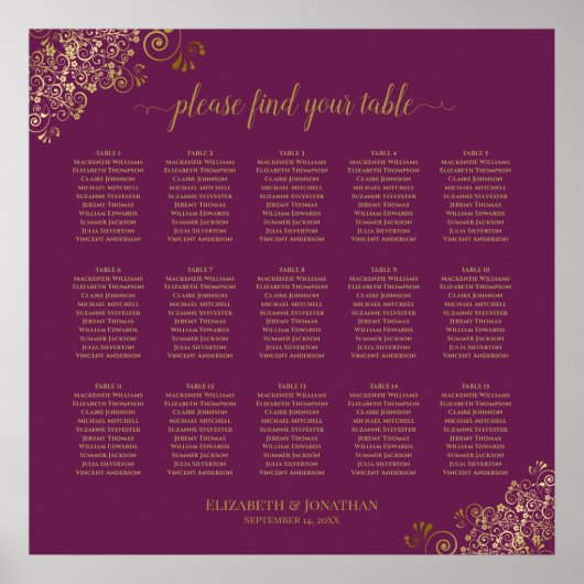 Poster Cassis violet 15 Table Mariage Plat Plat Or (Devant)
