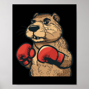 Poster Castor Drôle Avec Gants De Boxe Rouge Costume