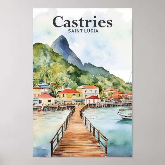 Poster Castries Sainte Lucia Aquarelle Peinture Voyage (Devant)