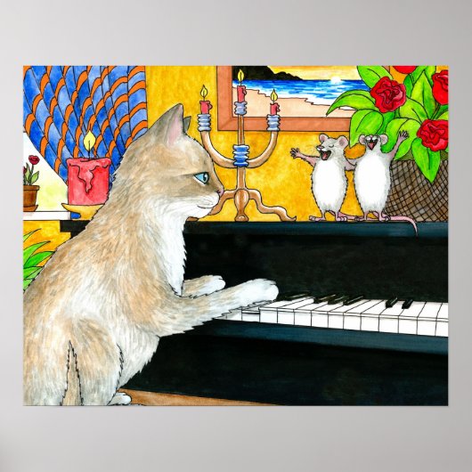 Poster Cat 506 jouant du piano (Devant)