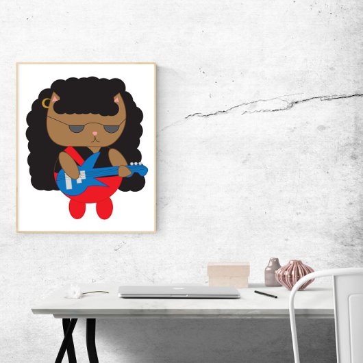 Poster Cat 80s Lourd Métal Coiffure Baid