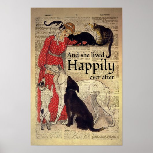 Poster Cat And Dog Lover And She Lived Happily Ever (Devant)