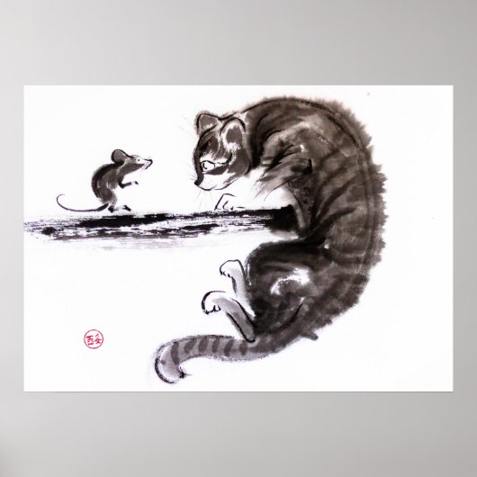 Poster Cat And Mouse rencontre la peinture suave (Devant)