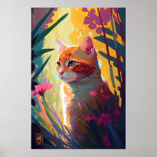 Poster Cat Animal Portrait Peinture Faune Extérieur Art
