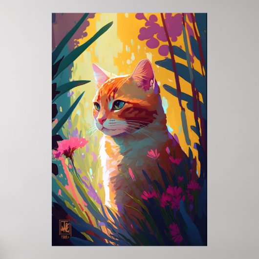 Poster Cat Animal Portrait Peinture Faune Extérieur Art (Devant)