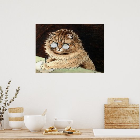 Poster Cat at work with glasses by Louis Wain (Cuisine)
