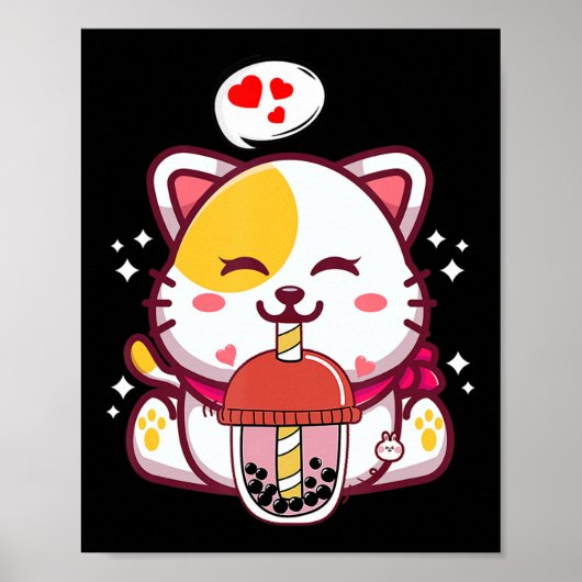 Poster Cat Boba Tea Bubble Tea Anime Kawaii Neko Toxits G (Devant)