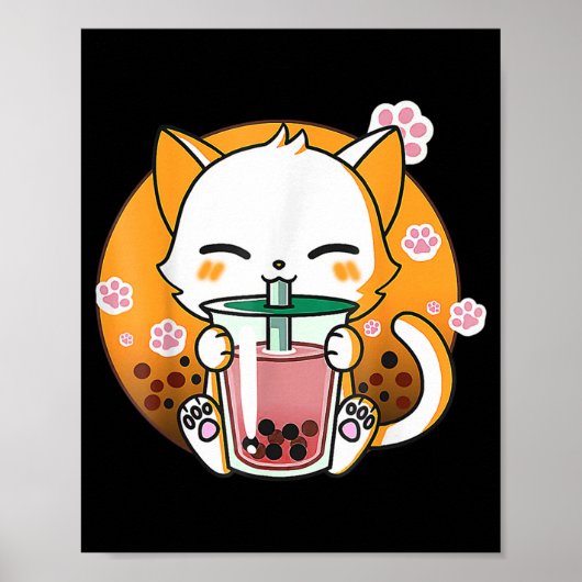 Poster Cat Boba Tea Bubble Tea Anime Kawaii Neko Toxits G (Devant)