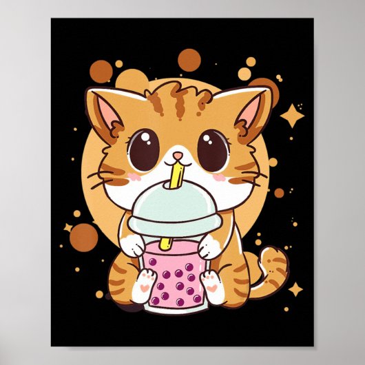 Poster Cat Boba Tea Bubble Tea Kawaii Anime Japanese Neko (Devant)