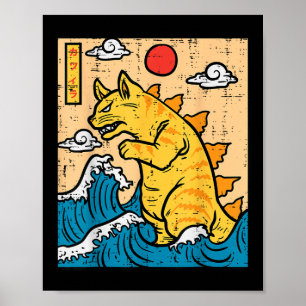 Poster Cat Catzilla Funny Japonais Wave Art Hommes Femmes