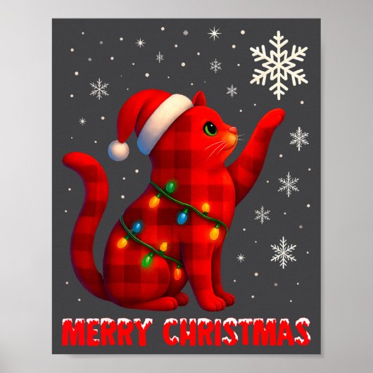 Poster Cat Christmas Light Reindeer Santa Christmas Cat L (Devant)