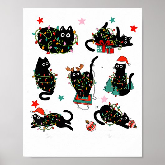 Poster Cat Christmas Light Reindeer Santa Christmas Cat L (Devant)