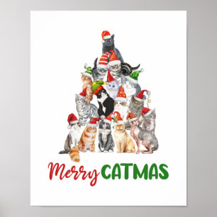 Poster Cat Christmas Tree Amoureux des chats Noël Fêtes d