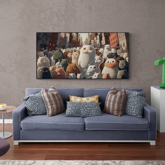 Poster Cat City Cartoon Crowd