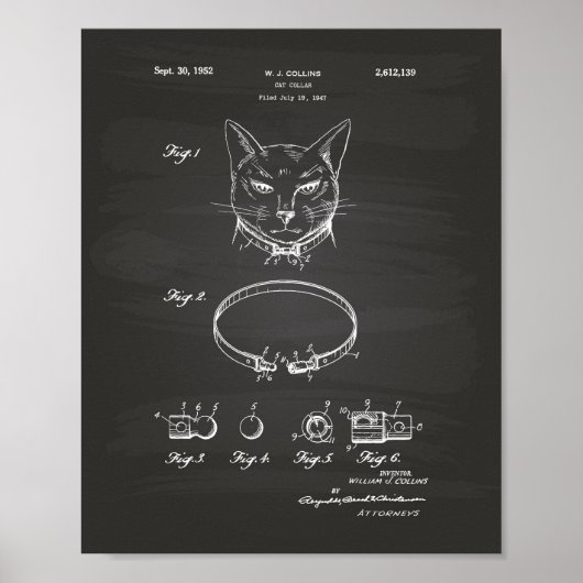 Poster Cat Collar 1952 Patent Art Chalkboard (Devant)