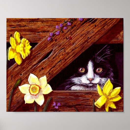 Poster Cat Daffodils Grange Art original Créationarts (Devant)