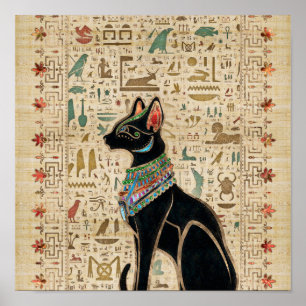 Poster Cat égyptien - Bastet sur le papyrus