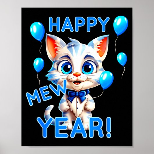 Poster Cat Happy New Year Mew Year Funny New Years Party  (Devant)