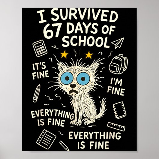 Poster Cat I Survived 67 Days Of School Teachers Students (Devant)