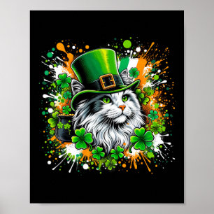 Poster Cat Irish Patricks Day portant le Casquette Leprec