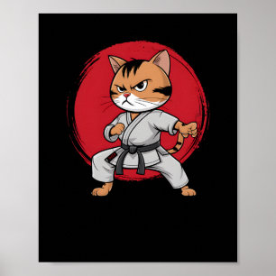 Poster Cat Karate Dessin Caricature Japonaise Pour Hommes