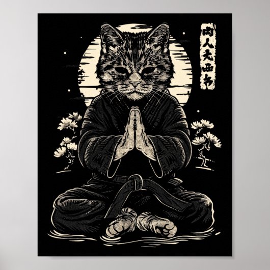 Poster Cat Karate Fighter Animal Judo Pose méditative (Devant)