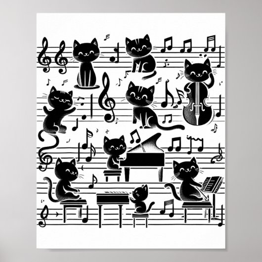 Poster Cat Kitty Jouer Musique Note Musicien Cat (Devant)