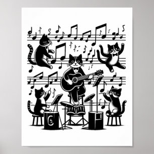 Poster Cat Kitty Jouer Musique Note Musicien Cat