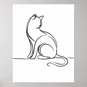 Poster Cat Line Art noir et blanc