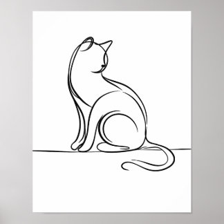 Poster Cat Line Art noir et blanc