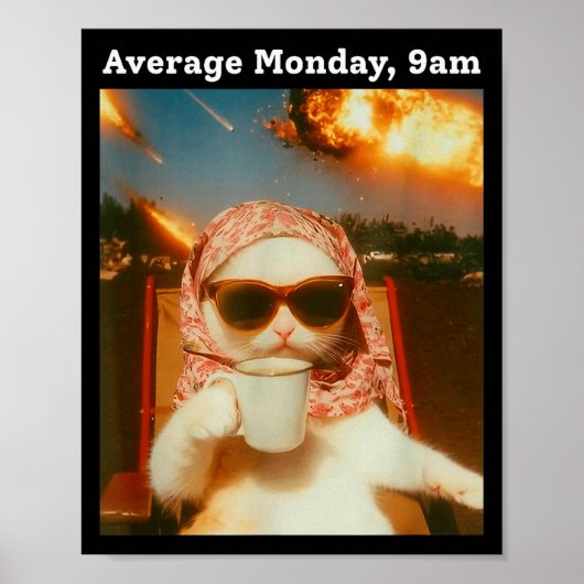 Poster Cat Meme Average Monday 9am Funny Sarcastic Back T (Devant)