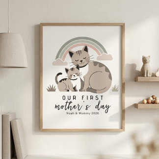 Poster Cat Mom Kitten First Mother’s Day Pastel Nursery